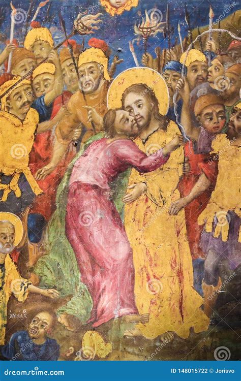 Fresco De Judas Que Traiciona A Jesús Con Un Beso En La Iglesia De