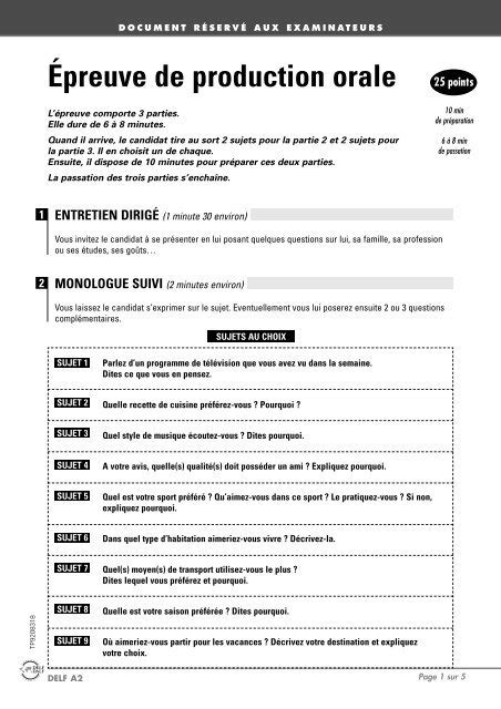 SOLUTION Delf A2 Scolaire Et Junior Sujet Production Orale 40 OFF