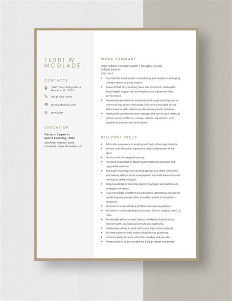 High School Football Coach Resume in Pages, Word - Download | Template.net