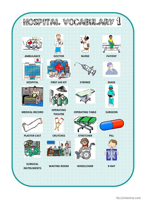 Hospital Vocabulary Pictionary Pi English Esl Worksheets Pdf Doc