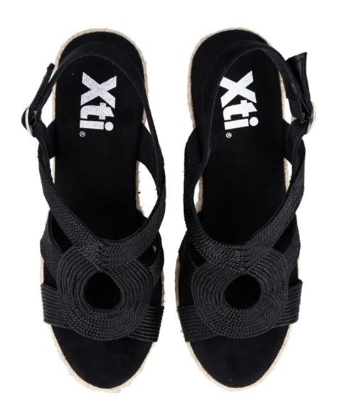 Sandalias Negras Con Cuña De Yute Xti 45186 Para Mujer