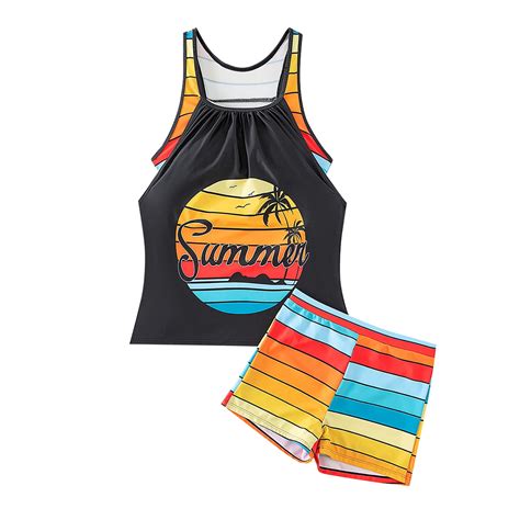 Qcmgmg Tankini Swimsuits For Women Two Piece Shorts Tank Tops Swimsuit