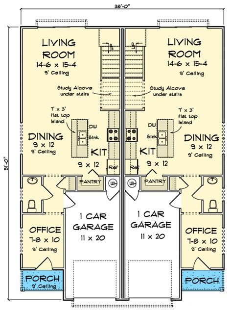 Two Story Traditional Duplex With Home Office And Loft Sq Ft Per