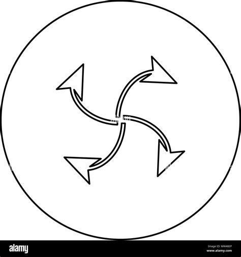 Four Arrows In Loop From Center Black Icon In Circle Outline Vector I Isolated Stock Vector