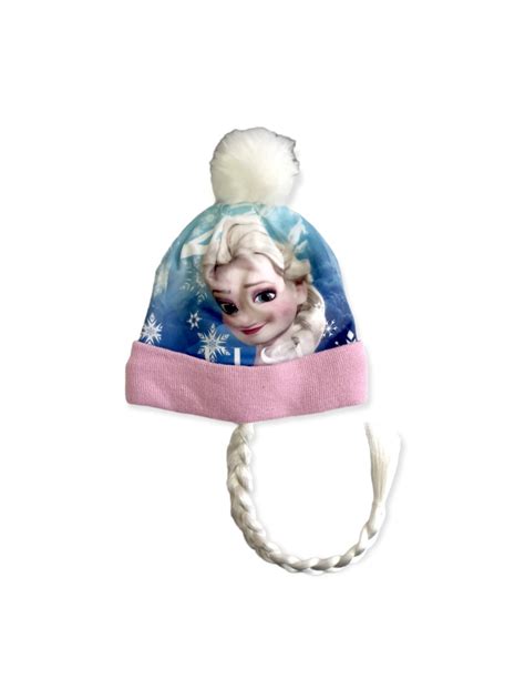 Cappello Cuffia Con Risvolto Pon Pon E Codino A Treccia Frozen