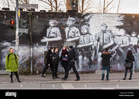 The famous Berlin Wall East Side Gallery, showing murals on the remains ...