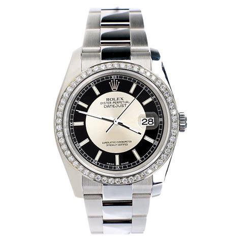 Rolex Datejust Mm Black Silver Bullseye Stick Watch With Custom