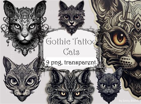 Gothic Tattoo Cats POD Design Tattoo Style Sticker Design - Etsy