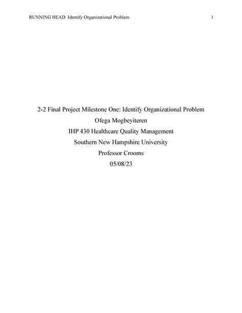 IHP 430 2 2 Final Project Milestone One Identify Organizational Problem