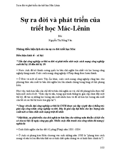 Pdf Sự Ra đời Và Phát Triển Của Triết Học Mác Lênin Bởi