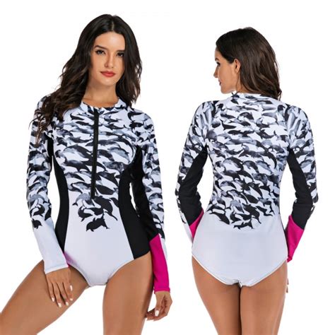 Long Sleeve Rash Guard Womens Front Zip Surf Suit