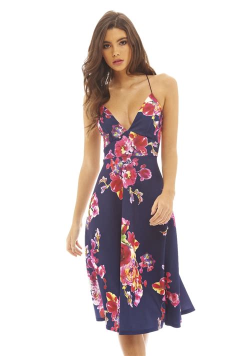 Ax Paris Womens Strappy A Line Floral Midi Dress Online Exclusive