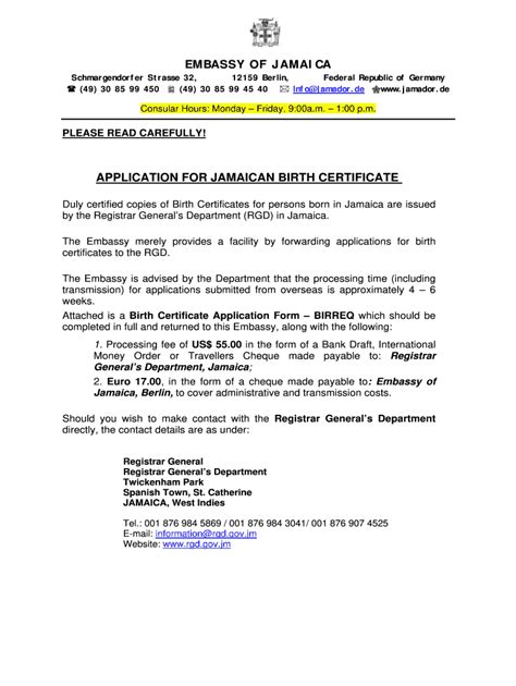 Printable Jamaican Birth Certificate Application Form - Printable Form 2024