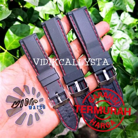 Jual Strap Tali Jam Tangan Karet Mm Mm Mm Hitam Jahit Merah