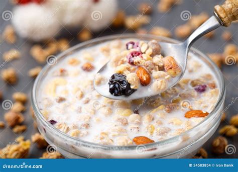 Healthy Muesli Breakfast With Nuts And Raisin Stock Photo Image Of