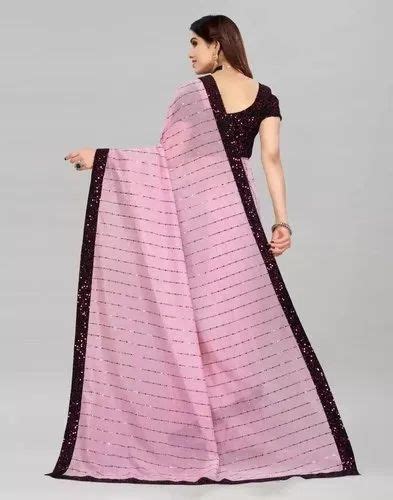 LIZYAA ENTERPRISE Sequence Work Pink Pure Mercerised Lycra Silk Saree