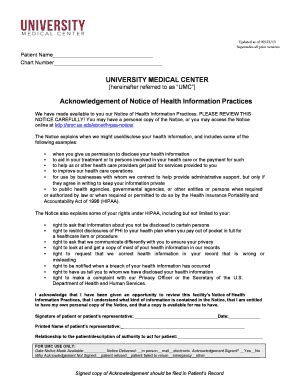 Fillable Online Umc Ua Umc Hipaa Acknowledgement Form