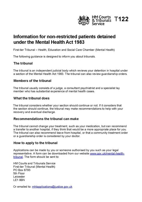 Tribunal Guidance T Information For Non Restricted Patients