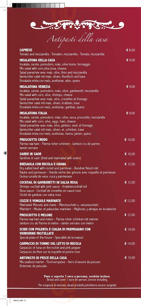 Menù Ristorante Al Bagolo Venezia specialità e piatti del Menu completo