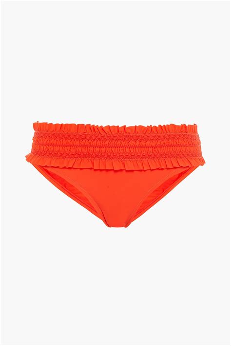 TORY BURCH Ruffle Trimmed Shirred Low Rise Bikini Briefs THE OUTNET