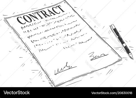 Artistic Drawing Of Pen And Contract Document To Vector Image