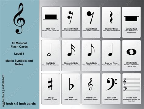 15 Musical Flash Cards Music Symbols and Notes 3x5 inch Cards Stock ...