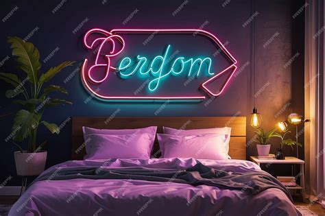 Premium Photo | Retro Neon Sign Bedroom Wall