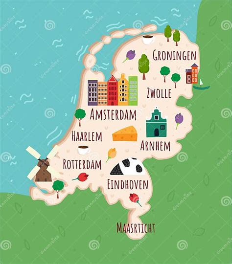 Cartografische Kaart Van Nederland Reisillustratie Met Nederland