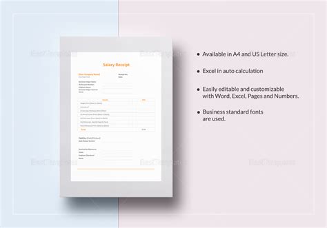 Salary Receipt Template in Word, Excel, Apple Pages, Numbers