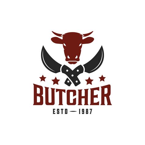 Butchery Shop Logo Design Template Cow Face And Meat Cleaver Knife