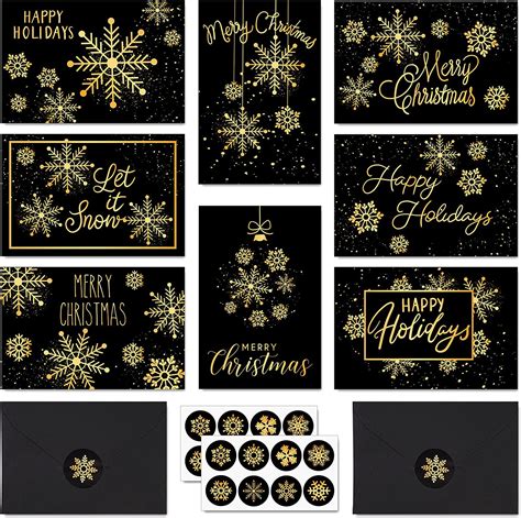 Whaline 32 Pack Christmas Greeting Cards Black Gold Snowflake Xmas