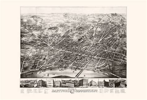 HARTFORD MAP PRINT Antique Hartford Conn. Map Antique Map | Etsy