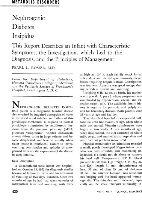 Nephrogenic Diabetes Insipidus This Report Describes An Infant With Characteristic Symptoms