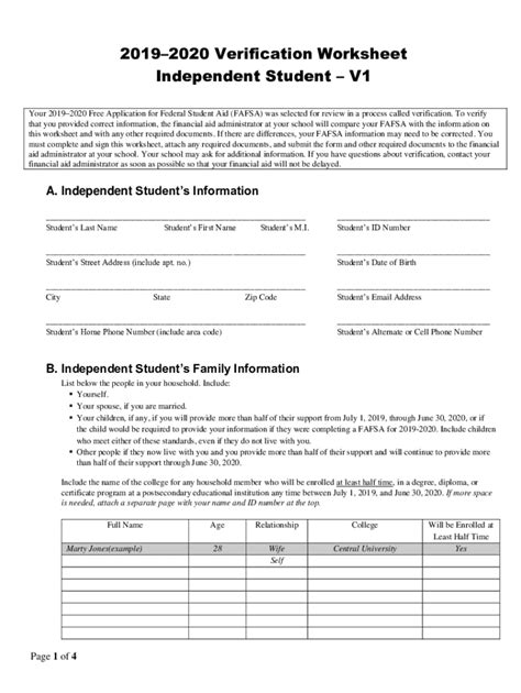 Fillable Online Verification Worksheet V Or V