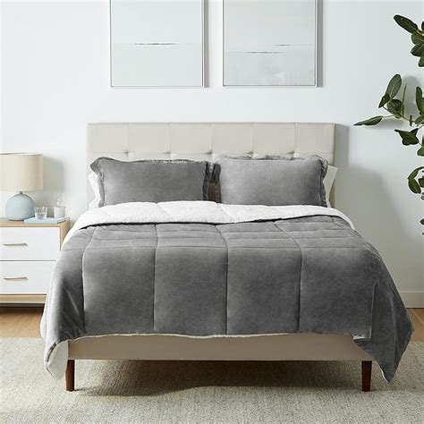 Amazon Basics Ultra Soft Micromink Sherpa Comforter Bed Set Charcoal