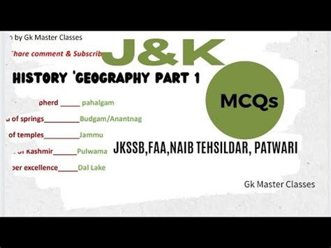 TOP McQs On Jammu And Kashmir GK FAA Jkssb Patwari Naib