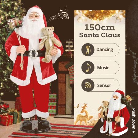 Solight 150cm Animated Singing Dancing Santa Claus Figurine Rocking Christmas Decoration Musical ...