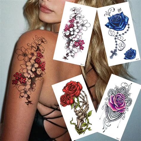 Tatuagens Tempor Rias Realistas Floral Prova Dwaterproof Gua Esbo O