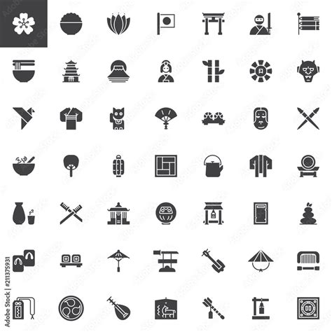 Japanese culture vector icons set, modern solid symbol collection ...