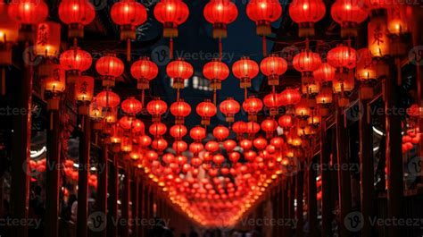 AI generated chinese lanterns decoration on street at night of Chinese ...