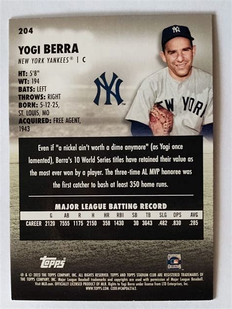 Topps Stadium Club Yogi Berra New York Yankees Hof Ebay