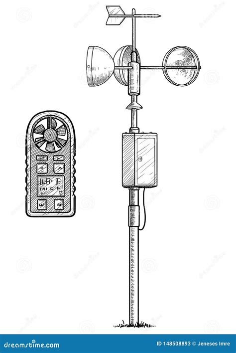 Anemometer Illustration Drawing Engraving Ink Line Art Vector