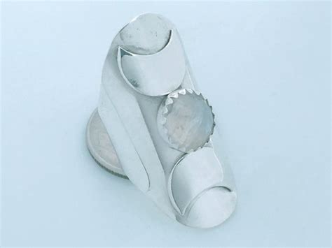 Long Sterling Silver Moonstone Band Ring Chunky Arti Gem