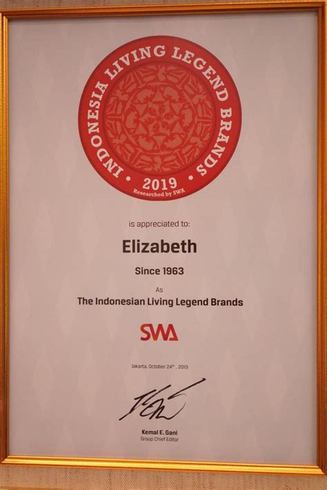 Pt Elizabeth Raih Penghargaan Indonesia Living Legend Companies 2019