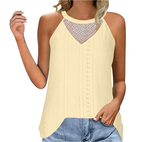 Posijego Womens 2024 Tank Tops Casual Summer Round Neck Eyelet