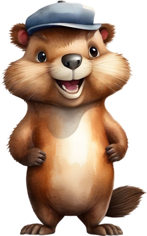 AI Generated Watercolor Painting Of A Cute Beaver In Cartoon Style