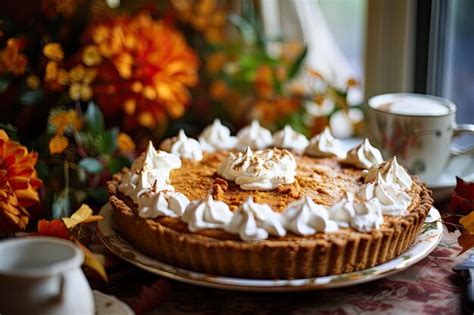 Premium Ai Image Homemade Pumpkin Pie With Festive Whipped Cream