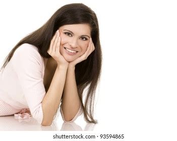 Beautiful Brunette Wearing Pink Top On Stock Photo 93594865 Shutterstock