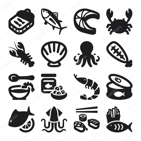 Seafood Flat Icons Black Stock Vector Spiral Media