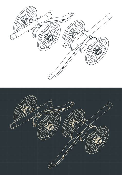 Vintage Artillery Cannon Isometric Drawings 46529937 Vector Art at Vecteezy